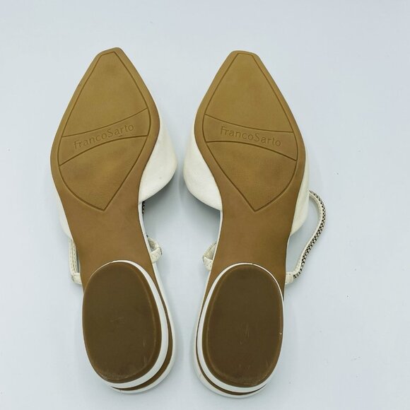 Franco Sarto Shoes Womens Size 7 M White Leather Slip On Mule Heel Pointy Sandal - Picture 9 of 13
